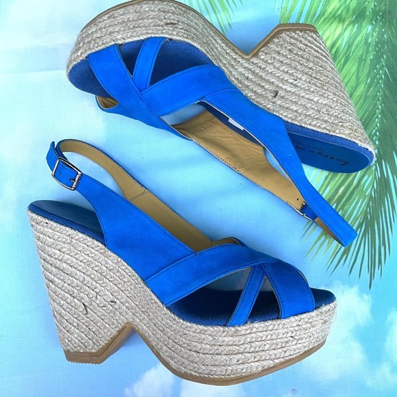 $220 Bettye Muller plage wedge sandal blue - Picture 6 of 11